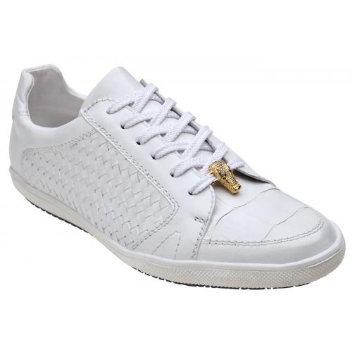 Belvedere "Losano" White Genuine Crocodile / Soft Woven Italian Calf Sneakers 33203