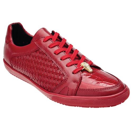 Belvedere "Losano" Red Genuine Crocodile / Soft Woven Italian Calf Sneakers 33203