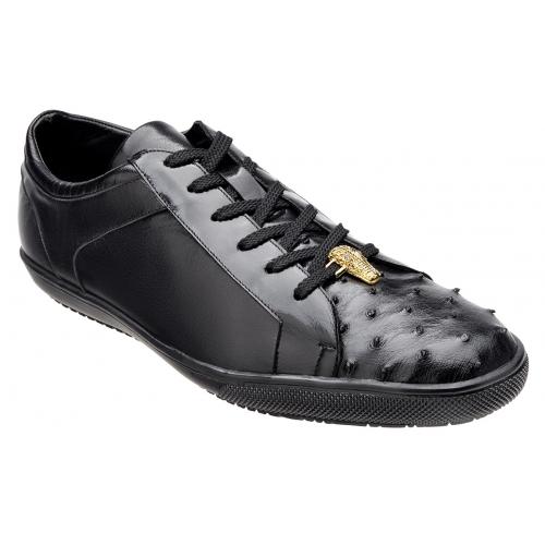 Belvedere "Rocco" Black Genuine Ostrich / Soft Calf Sneakers 3001