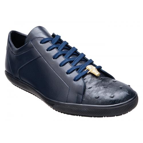 Belvedere "Rocco" Navy Genuine Ostrich / Soft Calf Sneakers 3001