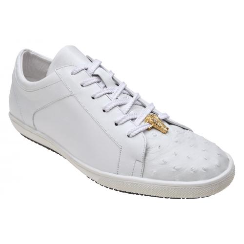 Belvedere "Rocco" White Genuine Ostrich / Soft Calf Sneakers 3001