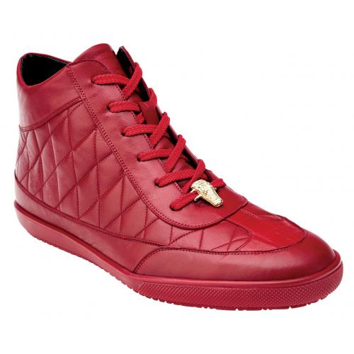 Belvedere "Alessio" Red Genuine Crocodile And Soft Calf  Casual Sneakers 33045
