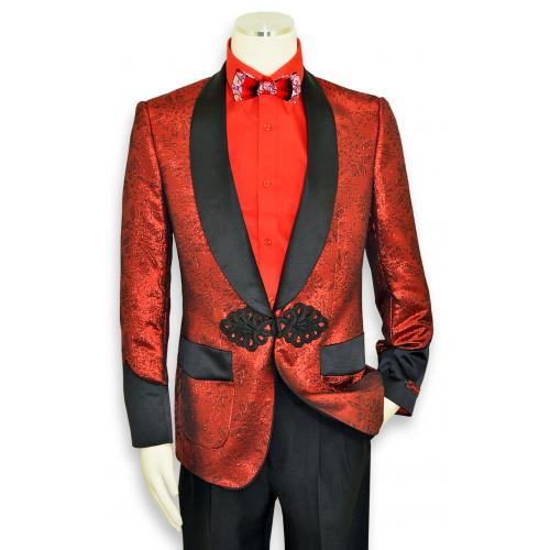 Insomnia Metallic Red / Black Shawl Collar Blazer With Custom Lacing MZS-247