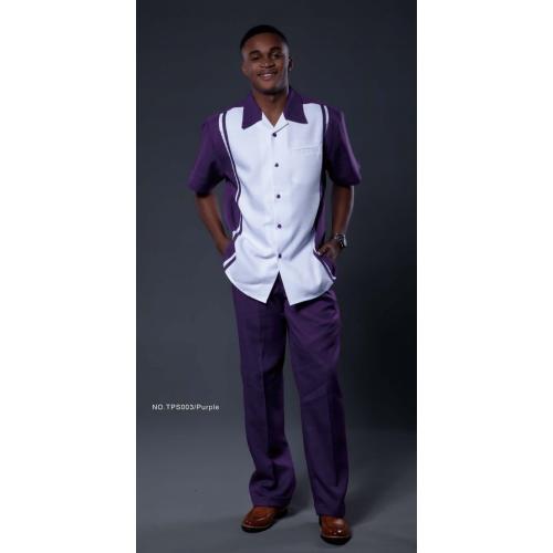 Luxton Purple / White Textured Short Sleeve Outfit TPS003