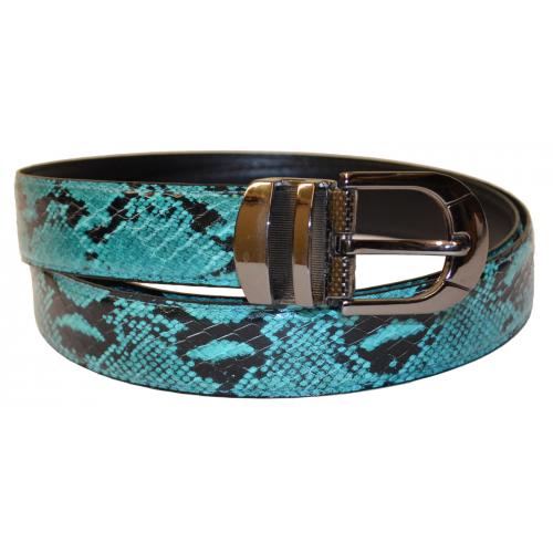 Serpi Turquoise / Black Genuine Snake Skin Belt S/30