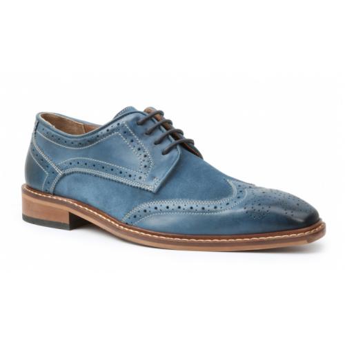 Giorgio Brutini "Roan" Teal / Aqua Blue Brogue Wingtip Calfskin / Suede Leather Lace-Up Shoes 250463