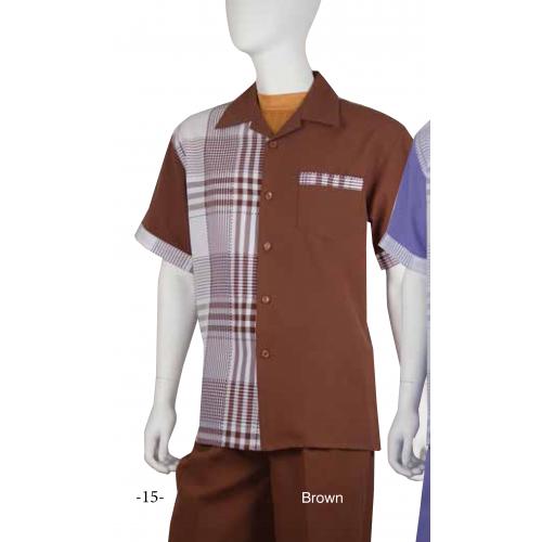 Blue Jazz Brown / White With Multi Pattern Contrast Trim Design Short Sleeves 2 Piece Outfit 6S-010