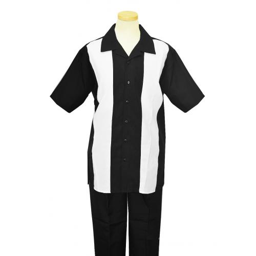 Bagazio Black / White Unique Sectional Design Short Sleeves 2 Piece Outfit BM1621