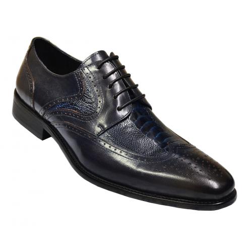 David X "Lenny" Navy Blue Genuine Ostrich / Calf Leather Shoes