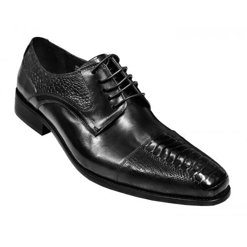David X "Bruner" Black Genuine Ostrich / Calf Leather Shoes