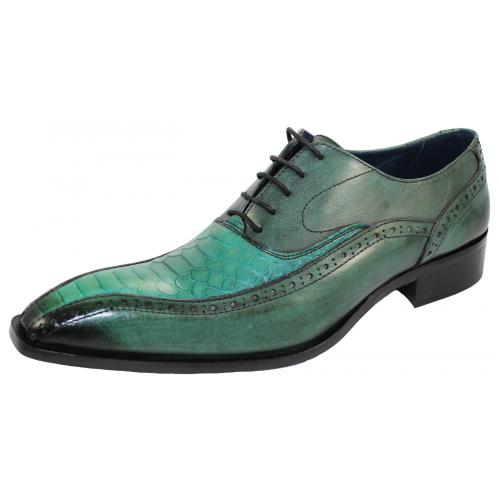 Duca Di Matiste 405 Green / Mint Genuine Italian Calfskin Leather / Snakeskin Print Shoes.