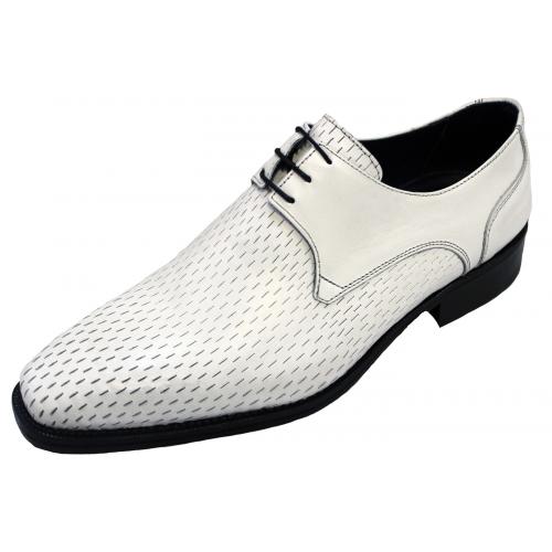 Duca Di Matiste 1550 White Genuine Italian Calfskin Leather Perforation Shoes.