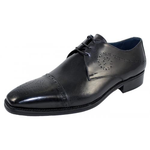Duca Di Matiste 1703 Black Genuine Italian Calfskin Leather Perforation Shoes.