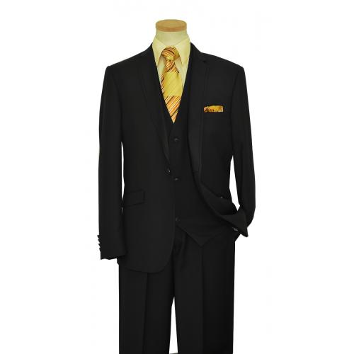 Rossi Man "Caesar RM201" Black With Black Handpick Stitching Super 150's Wool Double Lapel Vested Suit