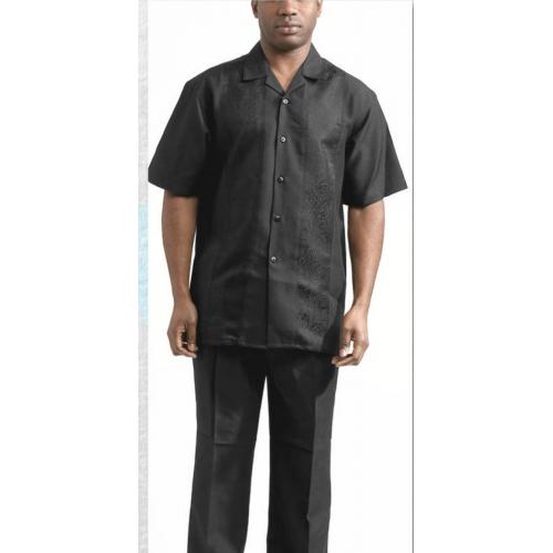Tony Blake Black Sectional Paisley / Micro Windowpane Design Short Sleeve 2 Piece Outfit SS422