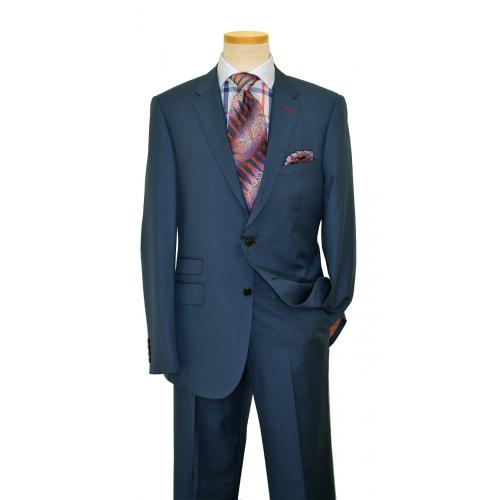 LVs By Levinas Solid Navy / Slate Blue Hand Woven Design Super 160's Wool / Cashmere Canvassed Modern Fit Suit 311144/5