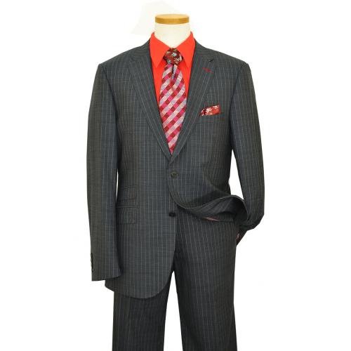 LVs By Levinas Charcoal Grey / Chalkstripes Super 160's Wool / Cashmere Canvassed Modern Fit Suit 234721/1