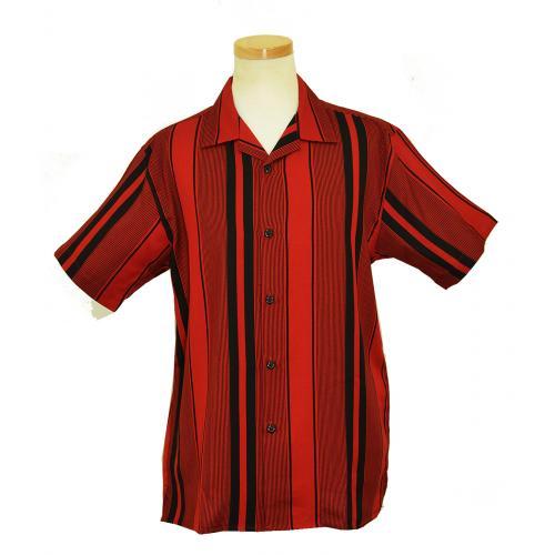 Pronti Red / Black Multi Stripe Design Short Sleeve Shirt S60951