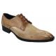 Duca Di Matiste 1117 Hand Painted Camel Tan Genuine Italian Calfskin / Python Design Perforated Lace-Up Shoes