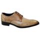 Duca Di Matiste 1117 Hand Painted Camel Tan Genuine Italian Calfskin / Python Design Perforated Lace-Up Shoes