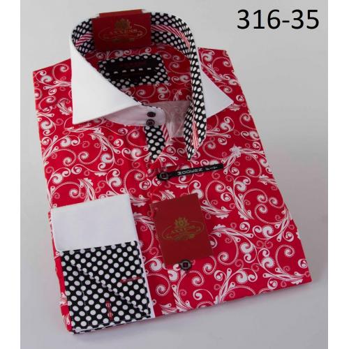 Axxess Red / White Paisley Modern Fit Cotton Dress Shirt 316-35.