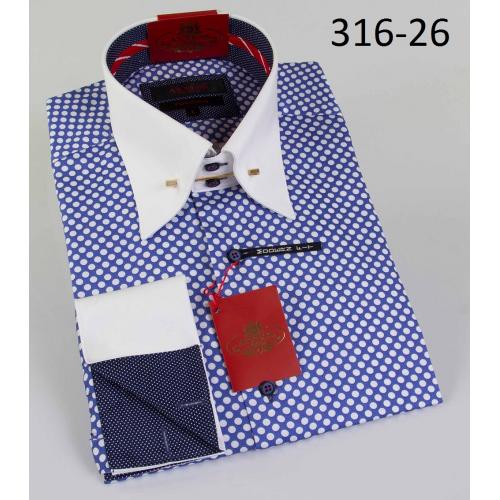 Axxess Blue / White Polka Dot Modern Fit Cotton Dress Shirt 316-26