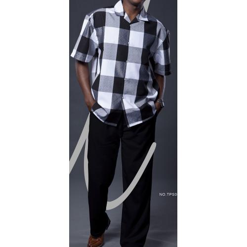 Luxton Black / White Modern Checker Design Short Sleeve 2 Piece 2 Piece Outfit TPS007