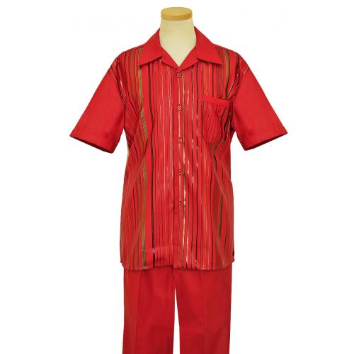 Pronti Red / Metallic Bronze Stripe Design 2 Piece Short Sleeve Outfit SP5949