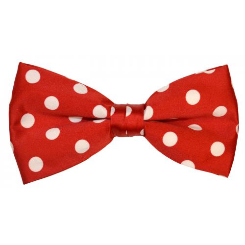 Classico Italiano Red / White Polka Dot Design 100% Silk Bow Tie / Hanky Set BH0004