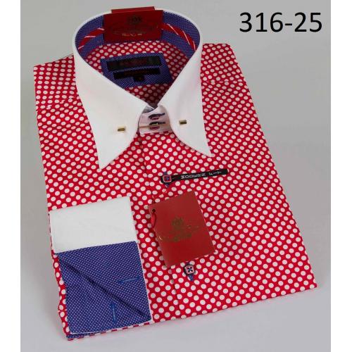 Axxess Red / White Polka Dots Modern Fit Cotton Dress Shirt 316-25