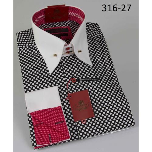Axxess Black / White Polka Dots Modern Fit Cotton Dress Shirt 316-27