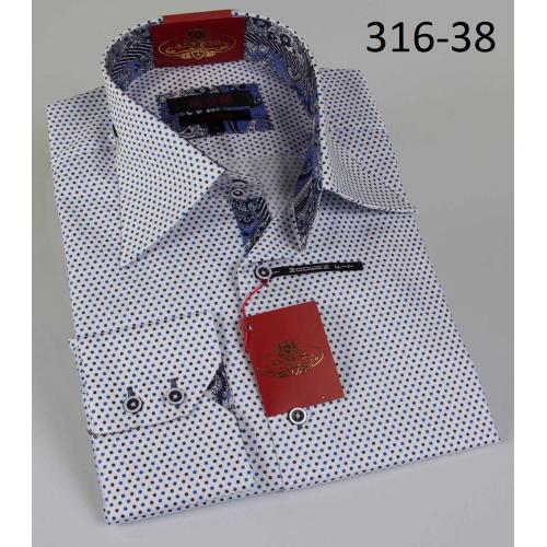 Axxess White / Blue - Black Polka Dots Modern Fit Cotton Dress Shirt 316-38