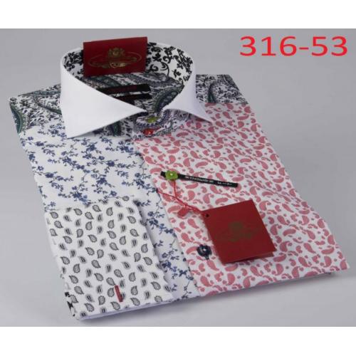 Axxess White / Red Paisley Design Modern Fit Cotton Dress Shirt 316-53
