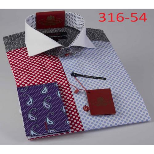 Axxess Red / Sky Blue With Polka Dots Design Modern Fit Cotton Dress Shirt 316-54