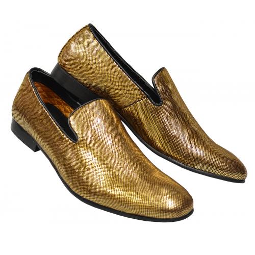Amali "Ashby-035" Metallic Gold / Black Speckled Design Slip On Loafer Shoes