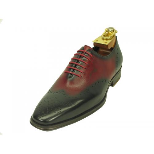 Carrucci Black / Burgundy Genuine Calf Leather Perforated Oxford Shoes KS261-01.