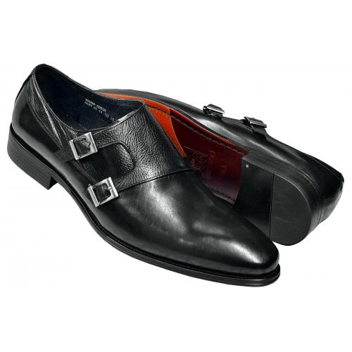 Carrucci Black Calfskin Leather Double Monk Strap Shoes KS099-3003B