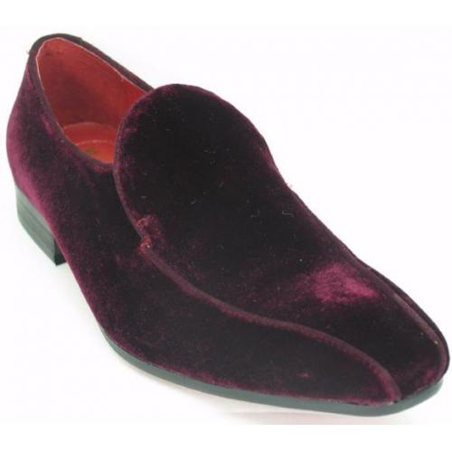 Carrucci Burgundy Genuine Velvet Loafer Shoes KS308-01.