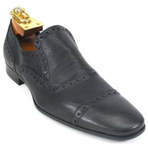 Carrucci Black Genuine Leather Loafer Shoes KS2024-01.