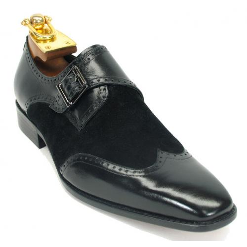 Carrucci Black Genuine Calf Skin Leather / Suede Loafer Shoes With Monk Strap KS2240-04SC.
