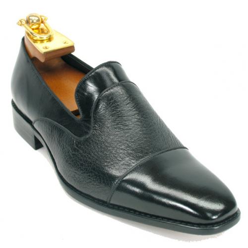 Carrucci Black Genuine Deer / Calf Skin Leather Loafer Shoes KS2240-05.
