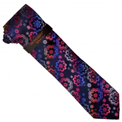 Steven Land "Big Knot" BW2660 Navy / Black / Red / Royal Blue / Floral Design 100% Woven Silk Necktie / Hanky Set