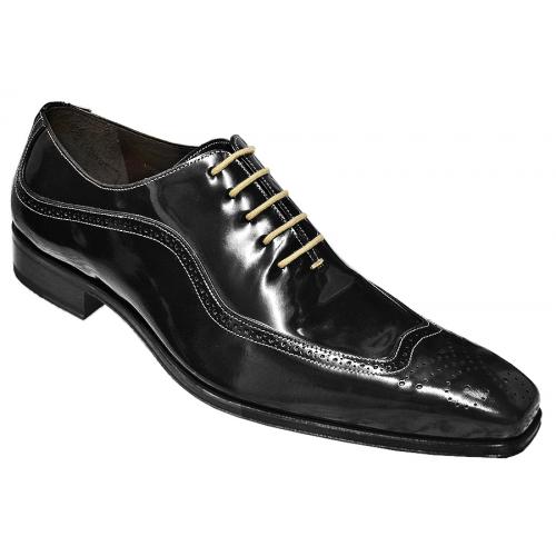 Mezlan "Patron" Black Genuine Patent Leather Oxford Dress Shoes With Contrast Laces 15589