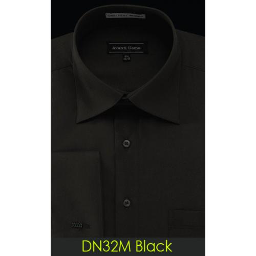Avanti Uomo Solid Black Cotton Blend Dress Shirt With French Cuffs DN32M