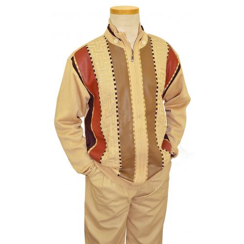 Bagazio Ivory / Chocolate Brown / Rust PU Leather Zip-Up Sweater Outfit BM1656