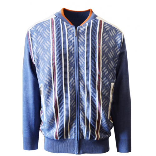 Silversilk Sky Blue / White / Orange Zip-Up Microsuede Knitted Sweater 1254