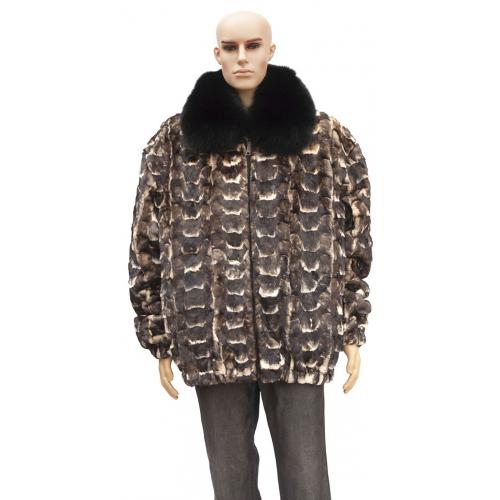 Winter Fur Brown Sheared Diamond Mink Jacket With Fox Collar M79R01BR