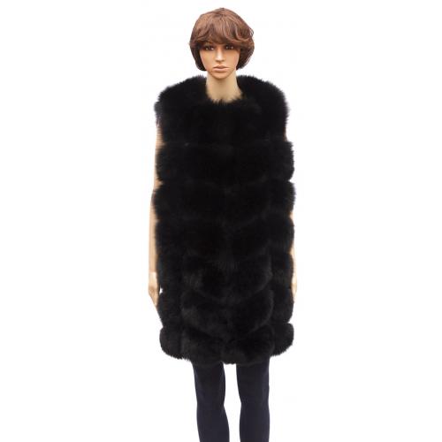 Winter Fur Ladies Black Full Skin Fox 3/4 Vest W41V01BK
