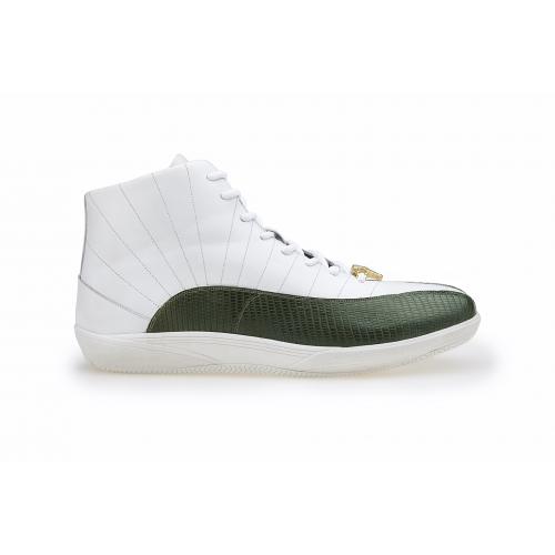 Belvedere "Oratio" Olive Green / White Genuine Lizard / Soft Calf Casual Sneakers 6450