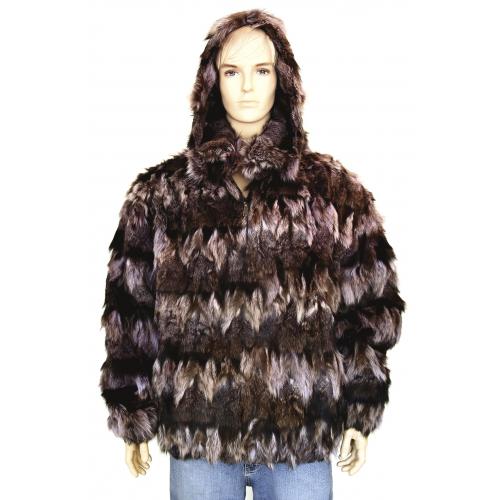 Winter Fur Black / Pink Genuine Fox Fur Jacket With Detachable Hood M20R02PK